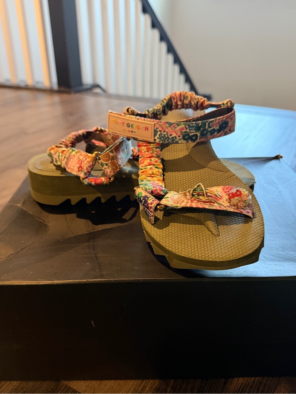 Kurt Geiger Kids Floral Green Platform Sandals